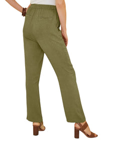 Ladies Lily Ella Khaki Pull On Elasticated Full Length Plus Size Trousers