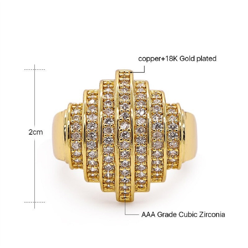 Ladies 18k Gold Plated Geometric 7 Layered Rows Band Ring