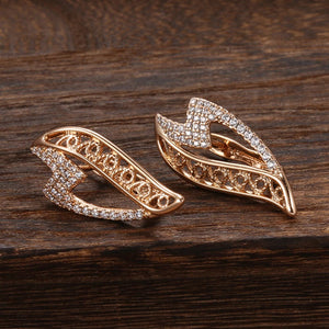 Ladies Rose Gold Wavy Natural CZ Crystals Earrings
