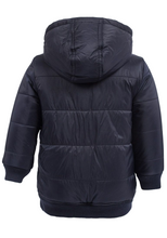 Load image into Gallery viewer, Boys Minoti Navy Hooded Quilted Soft Fleece Lined Warm Winter Coat
