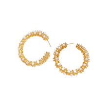 Load image into Gallery viewer, Ladies Gold Round Chunky Pearl Inlay Geometric C Shape Stud Earrings
