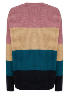 Ladies Striped Color Block Soft Knit Jumper