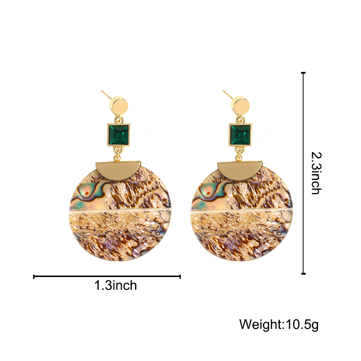 Ladies Bold Round Abalone Shell Drop Earrings