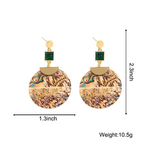 Ladies Bold Round Abalone Shell Drop Earrings