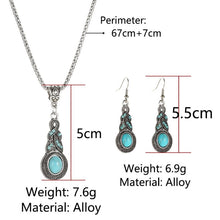 Load image into Gallery viewer, Ladies Ethnic Tibetan Silver Turquoise Crystal Dangling Earrings &amp; Necklace set
