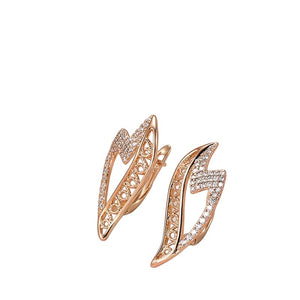 Ladies Rose Gold Wavy Natural CZ Crystals Earrings