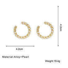 Load image into Gallery viewer, Ladies Gold Round Chunky Pearl Inlay Geometric C Shape Stud Earrings
