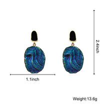 Load image into Gallery viewer, Ladies Blue Vintage Abstract Natural Round Stone Volcanic Rock Dangle Earrings
