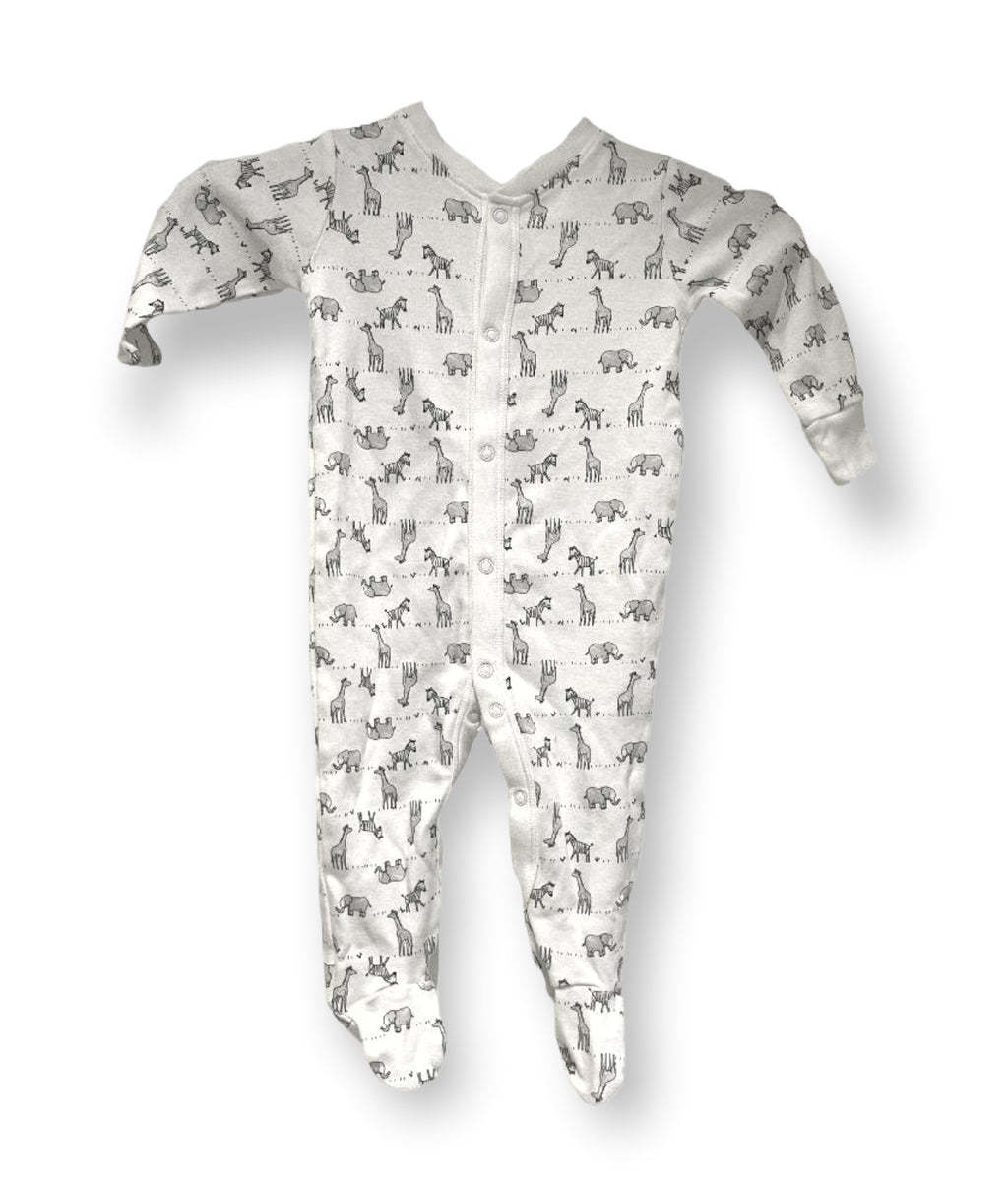 Unisex Baby White Animal Print Cotton Footie Sleepsuit