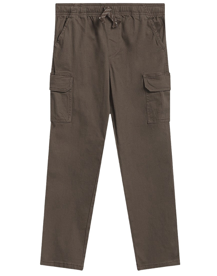 Boys Brown Pull-On Elasticated Waist Combat Cargo Trouser