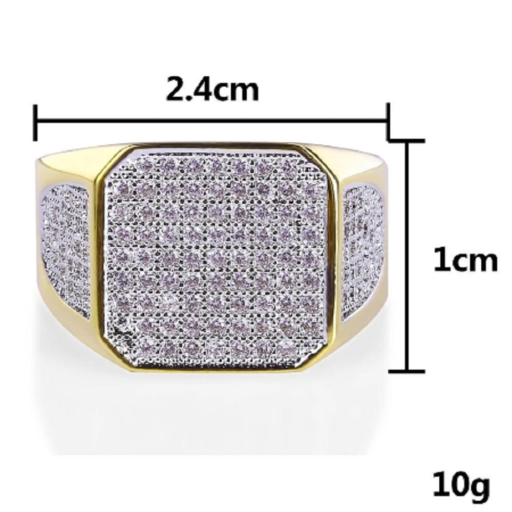 Mens 18K Gold Plated Micropave Square Ring
