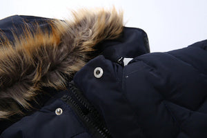 Kids Girls Boys Faux Furry Trim Detachable Hood Winter Coat