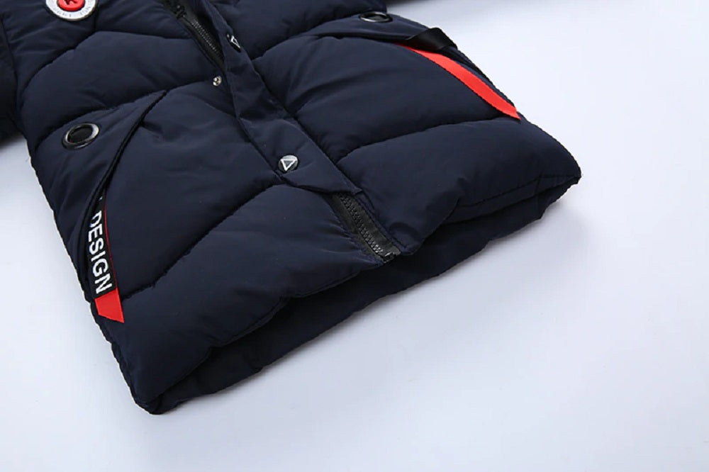 Kids Girls Boys Faux Furry Trim Detachable Hood Winter Coat