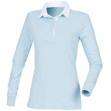 Load image into Gallery viewer, Ladies Sky Blue Front Row Long Sleeve Plain Rugby Shirt
