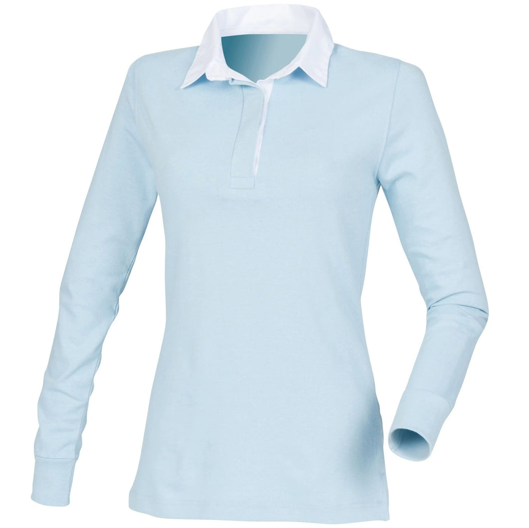 Ladies Sky Blue Front Row Long Sleeve Plain Rugby Shirt