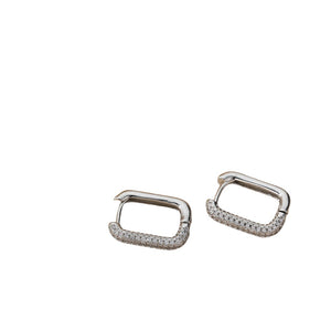Ladies Silver Stainless Steel Square Small Cubic Zirconia Hoop Earrings