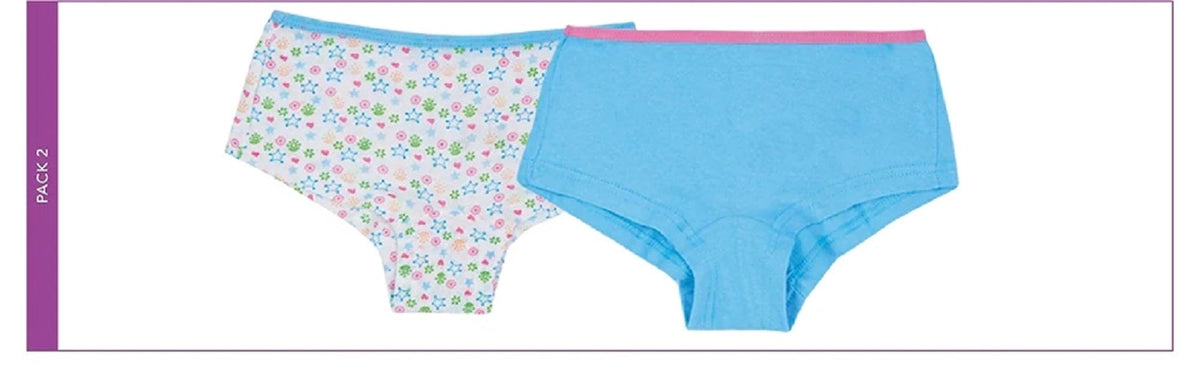 Girls 2 Pack Floral Multi & Plain Cotton Briefs
