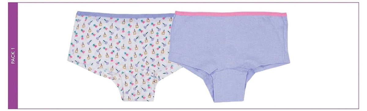 Girls 2 Pack Floral Multi & Plain Cotton Briefs