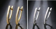 Load image into Gallery viewer, Ladies Small V Shape Cubic Zirconia Geometric Hoop Earrings
