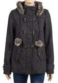 Charcoal Faux Fur Trim Hooded Duffle Coat