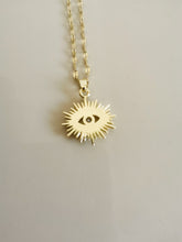 Load image into Gallery viewer, Unisex Gold Plated Sun Splash Crystal Eye Pendant Chain Necklace
