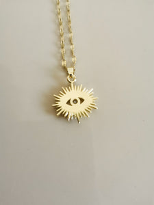 Unisex Gold Plated Sun Splash Crystal Eye Pendant Chain Necklace