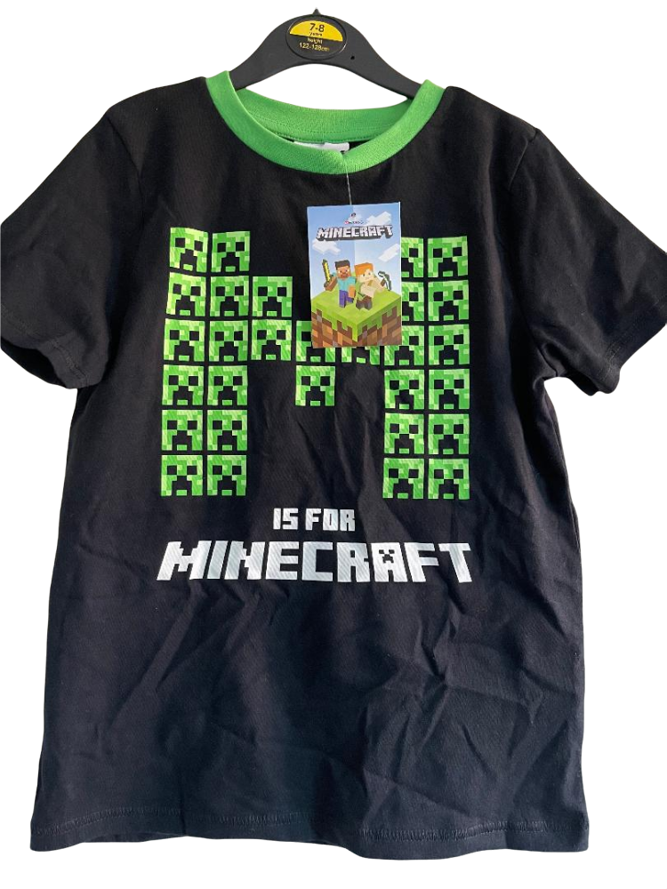 Boys Black Green Multi Minecraft Cotton Shortsleeve T-Shirt