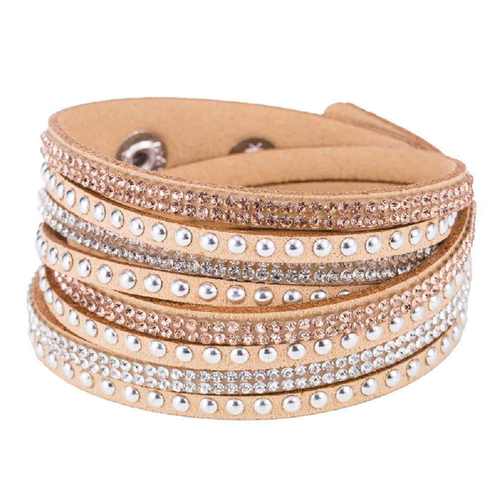 Unisex Paved Leather Rhinestone Bangle Wrap Adjustable Bracelets