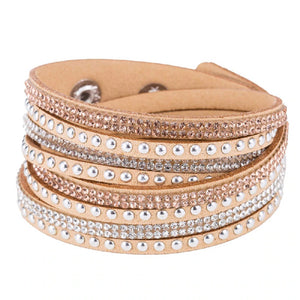 Unisex Paved Leather Rhinestone Bangle Wrap Adjustable Bracelets