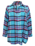Ladies Blue Multi Brushed Cotton Checked Plus Size Long Sleeve Shirts