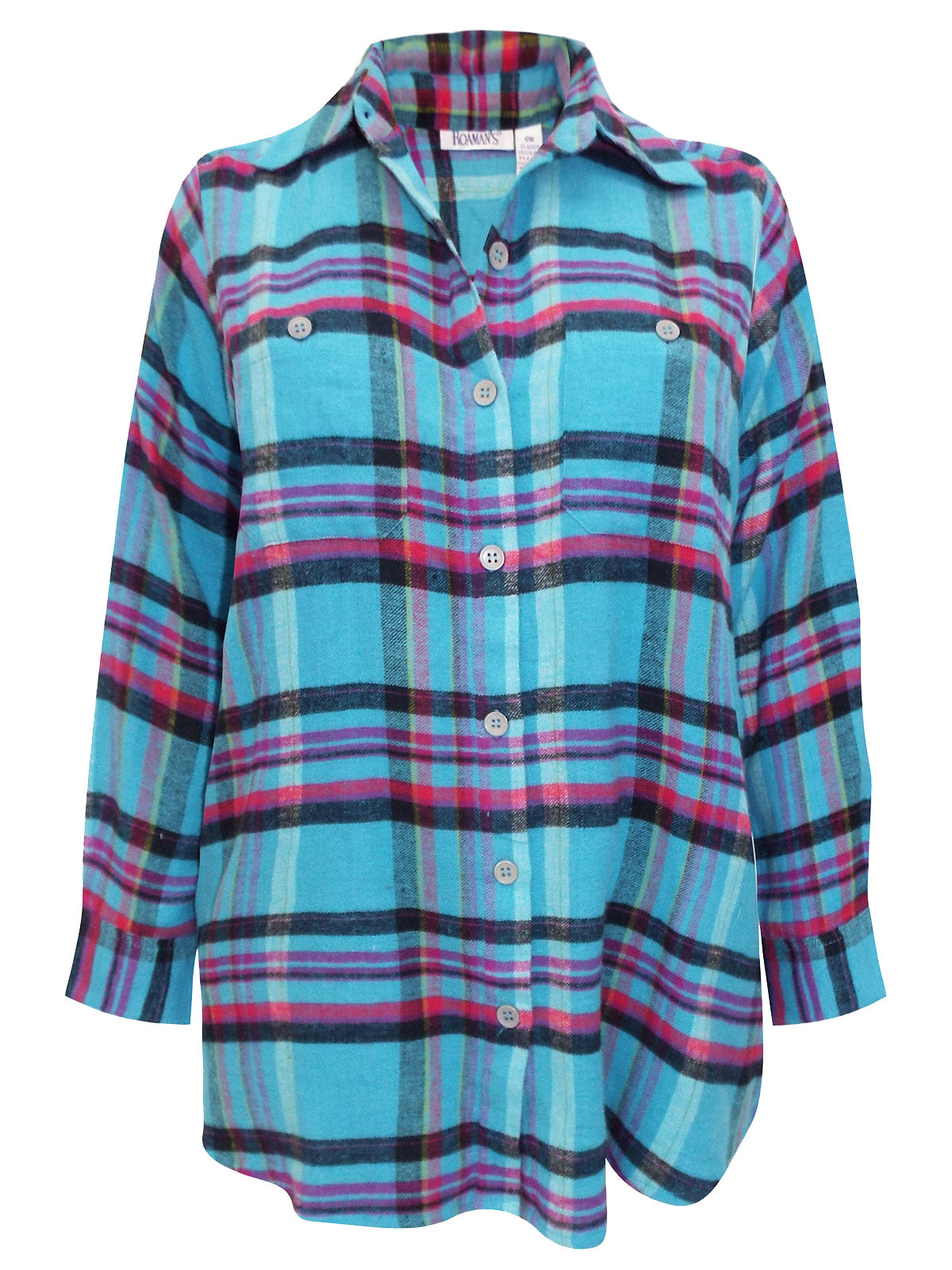 Ladies Blue Multi Brushed Cotton Checked Plus Size Long Sleeve Shirts