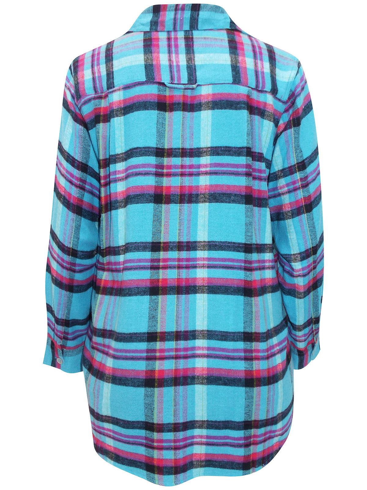 Ladies Blue Multi Brushed Cotton Checked Plus Size Long Sleeve Shirts