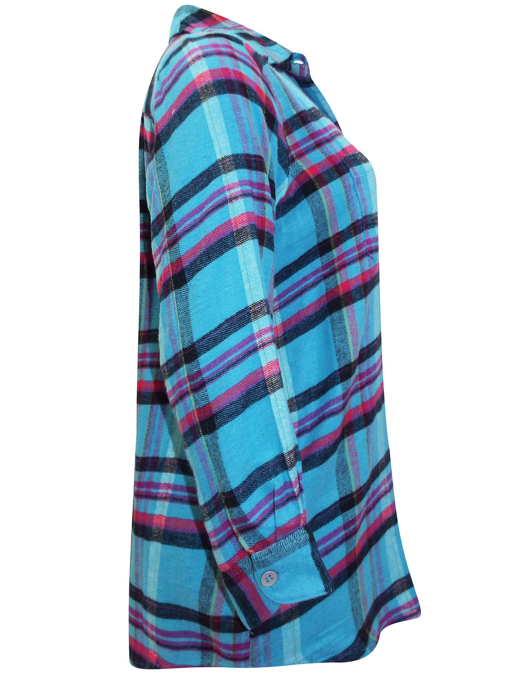 Ladies Blue Multi Brushed Cotton Checked Plus Size Long Sleeve Shirts