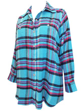 Load image into Gallery viewer, Ladies Blue Multi Brushed Cotton Checked Plus Size Long Sleeve Shirts
