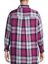 Load image into Gallery viewer, Ladies Pink Multi Plaid Checked Long Sleeve Plus Size Shirt Tops
