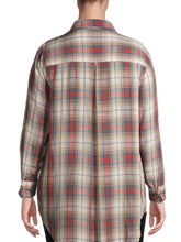 Load image into Gallery viewer, Ladies Grey Plaid Pocket Button Down Check Long Sleeve Plus Size Top
