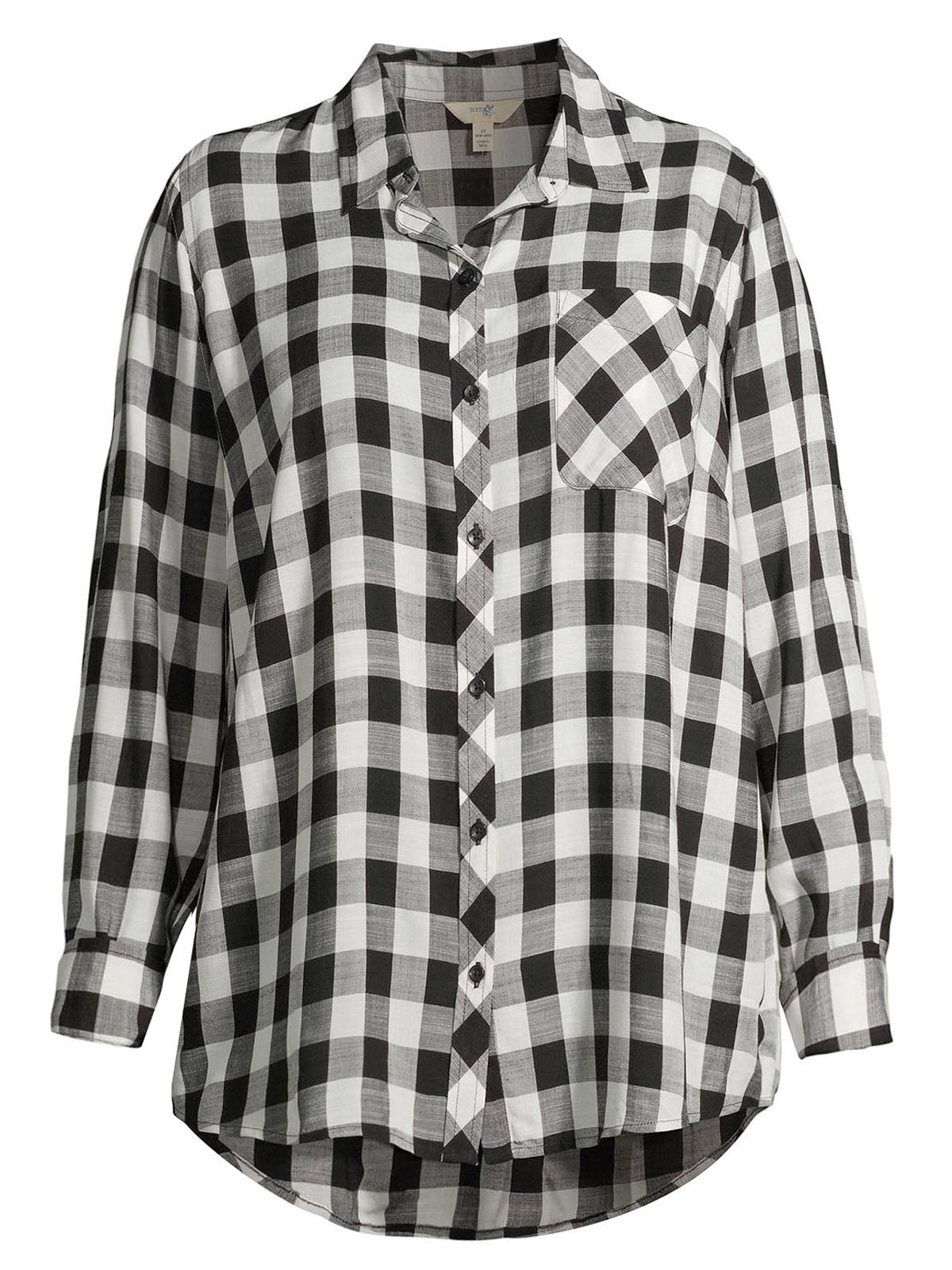 Ladies Black & White Plaid Button Down Long Sleeve Plus Size Tops –  Klassywear