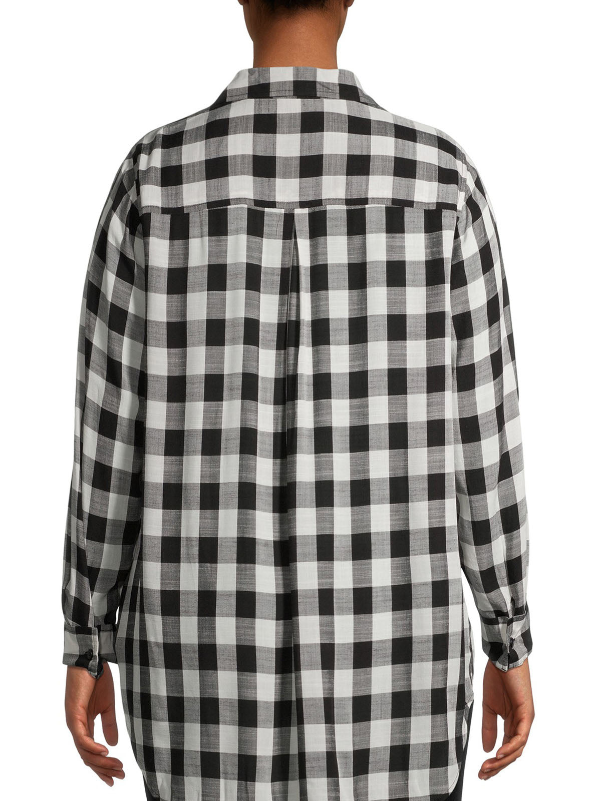 Ladies Black & White Plaid Button Down Long Sleeve Plus Size Tops