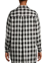Load image into Gallery viewer, Ladies Black &amp; White Plaid Button Down Long Sleeve Plus Size Tops
