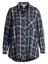 Load image into Gallery viewer, Ladies Navy Multi Plaid Pocket Button Down Plus Size Shirts
