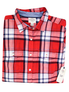 Red Multi Pure Cotton Button Down Checked Plus Size Shirt Top