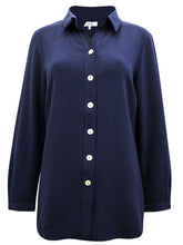Load image into Gallery viewer, Ladies Navy Viscount Button Down Collared Long Sleeve Overshirt
