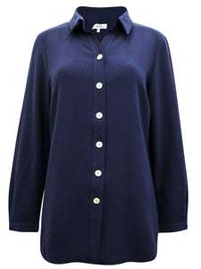 Ladies Navy Viscount Button Down Collared Long Sleeve Overshirt