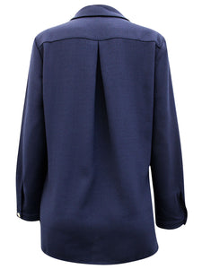 Ladies Navy Viscount Button Down Collared Long Sleeve Overshirt