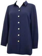 Load image into Gallery viewer, Ladies Navy Viscount Button Down Collared Long Sleeve Overshirt
