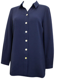 Ladies Navy Viscount Button Down Collared Long Sleeve Overshirt
