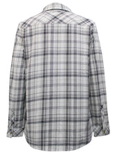 Load image into Gallery viewer, Ladies Grey Plaid Pocket Button Down Checked Cotton Long Sleeve Plus Size Shirts
