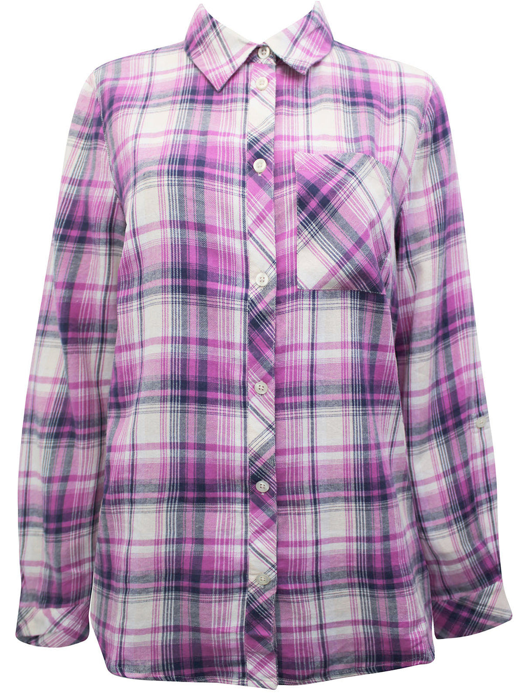 Ladies Indigo Plaid Checked Cotton Long Sleeve Shirt Tops