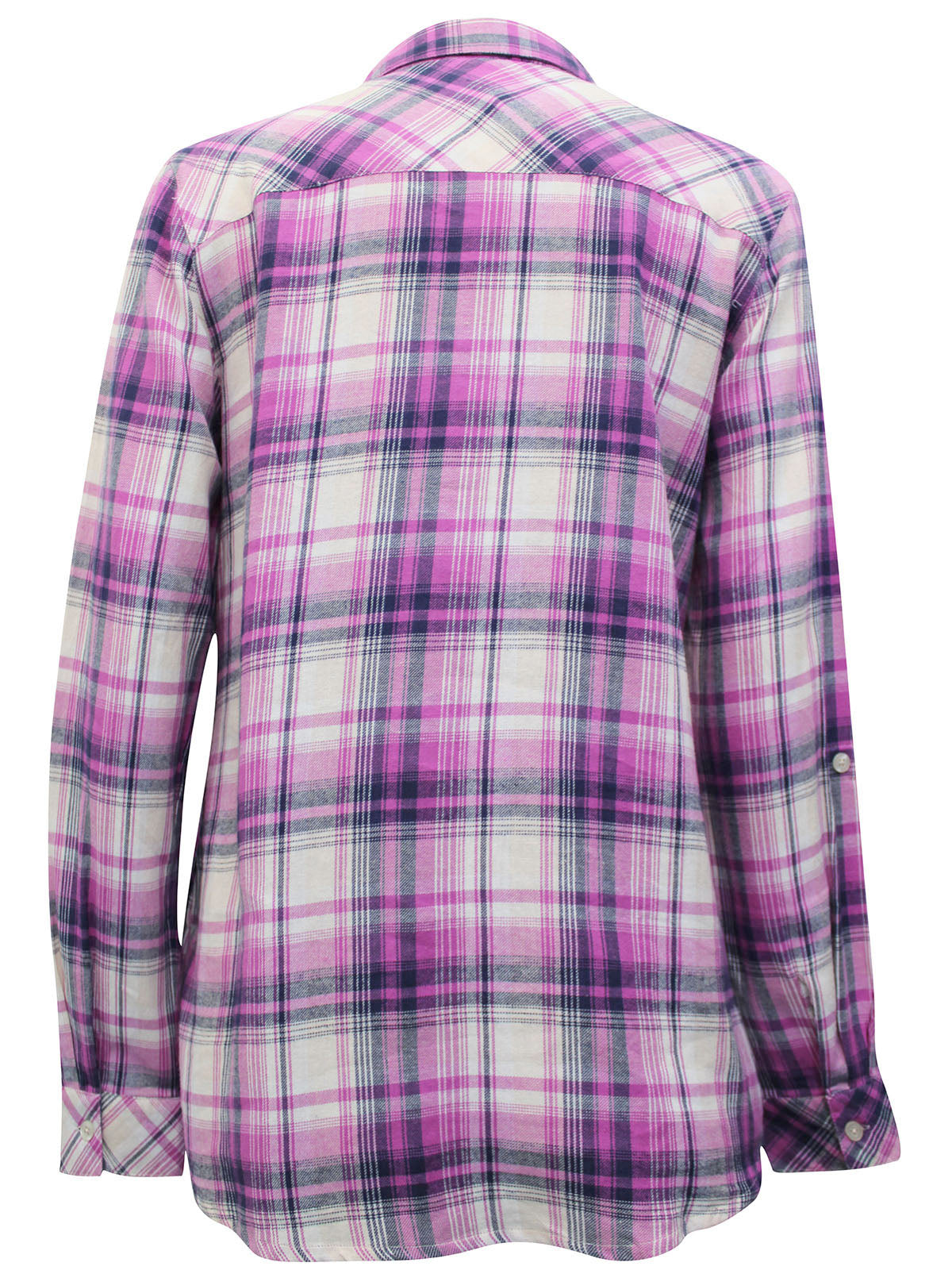 Ladies Indigo Plaid Checked Cotton Long Sleeve Shirt Tops