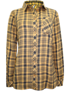 Ladies Ochre Pure Cotton Roll Sleeve Checked Shirt
